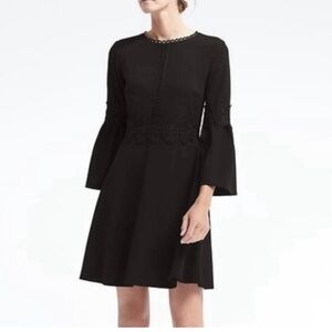 Banana Republic Never Worn  Black Beautiful Bell Sleeve Lace Detail Dress